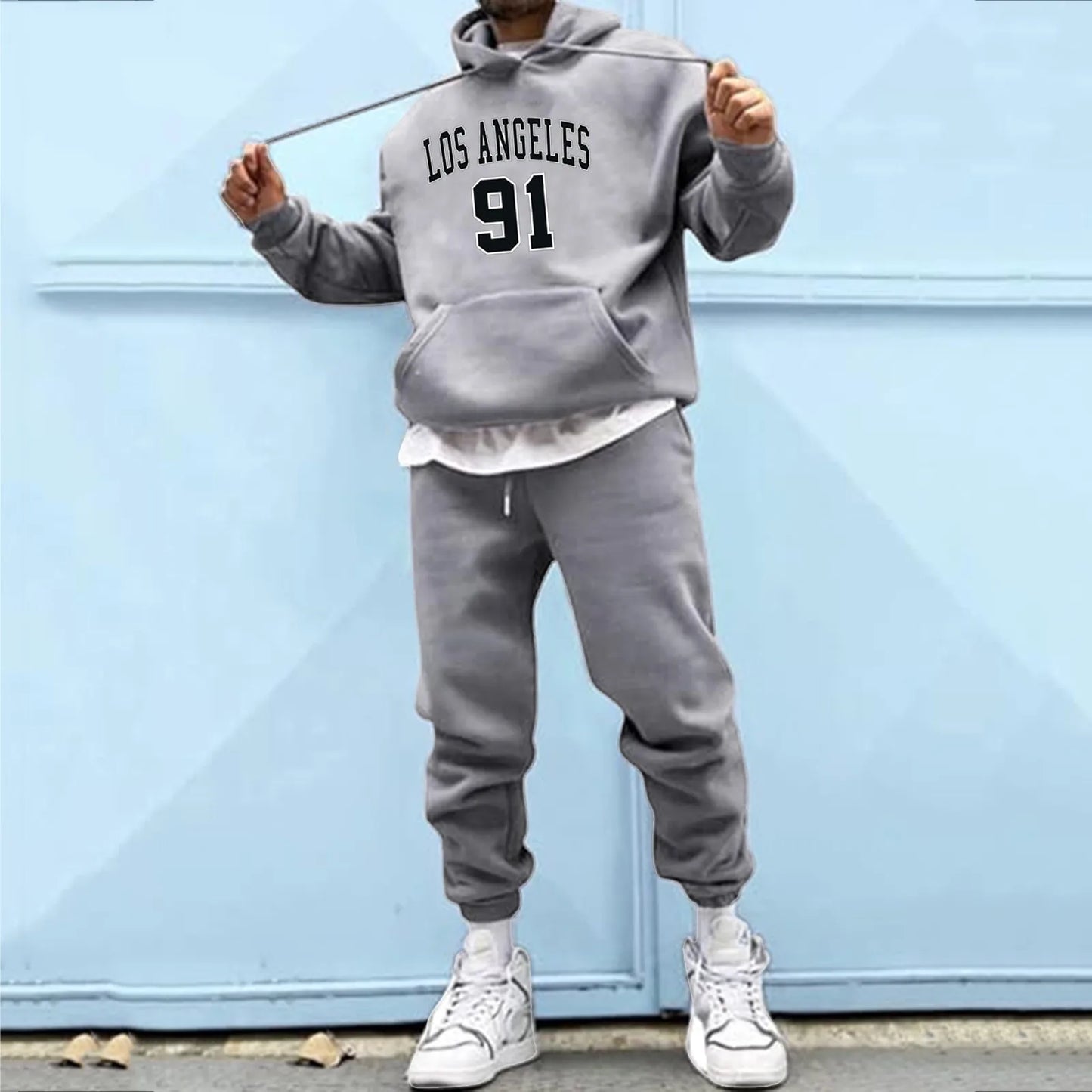 Letter Print Tracksuit with Drawstring image 4