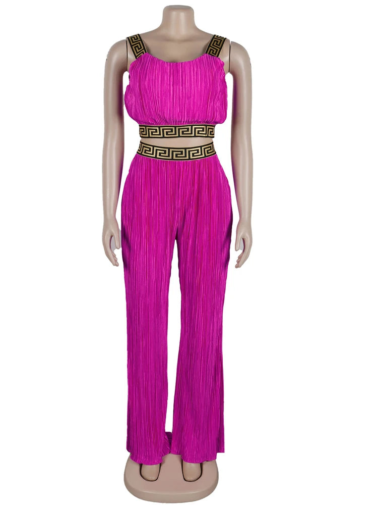 Elegant Sleeveless Printed Rcuhed Crop Top and Palazzo Pants Set image 2