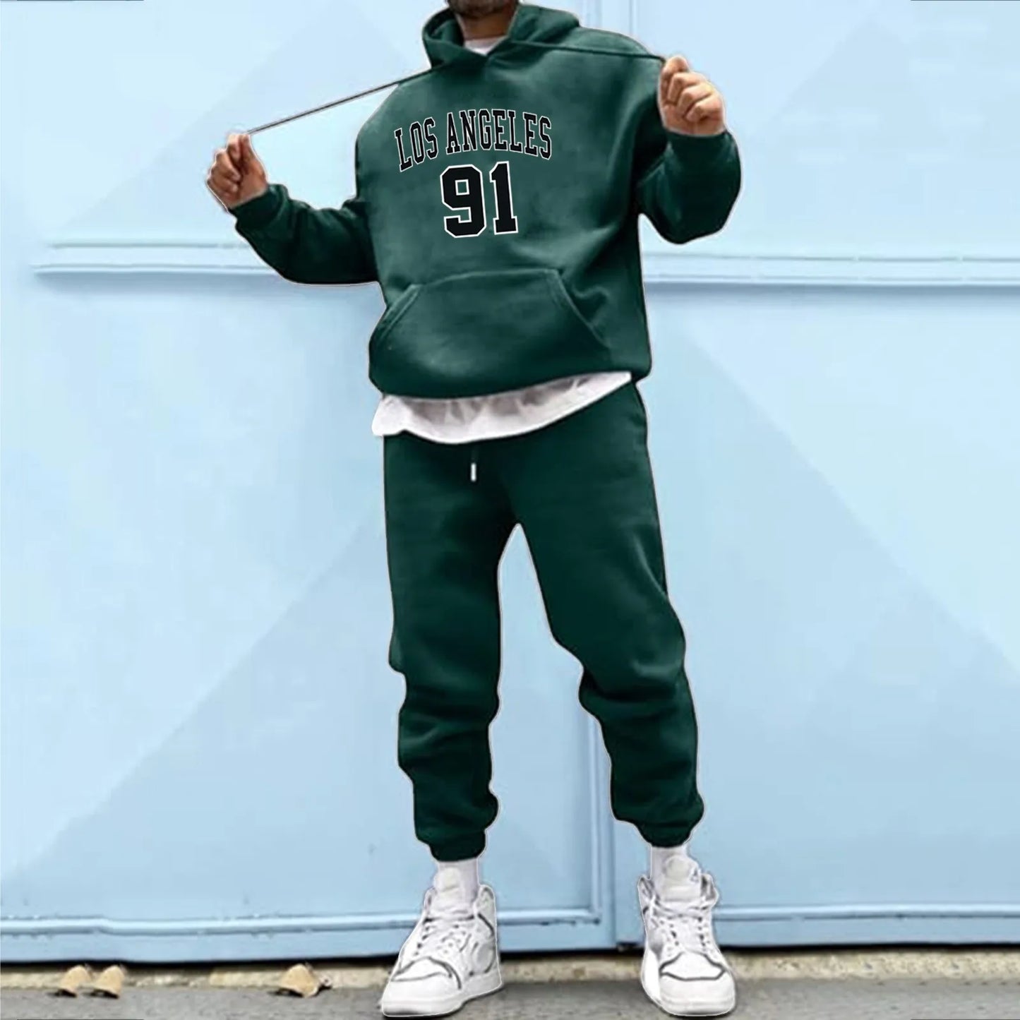 Letter Print Tracksuit with Drawstring image 8