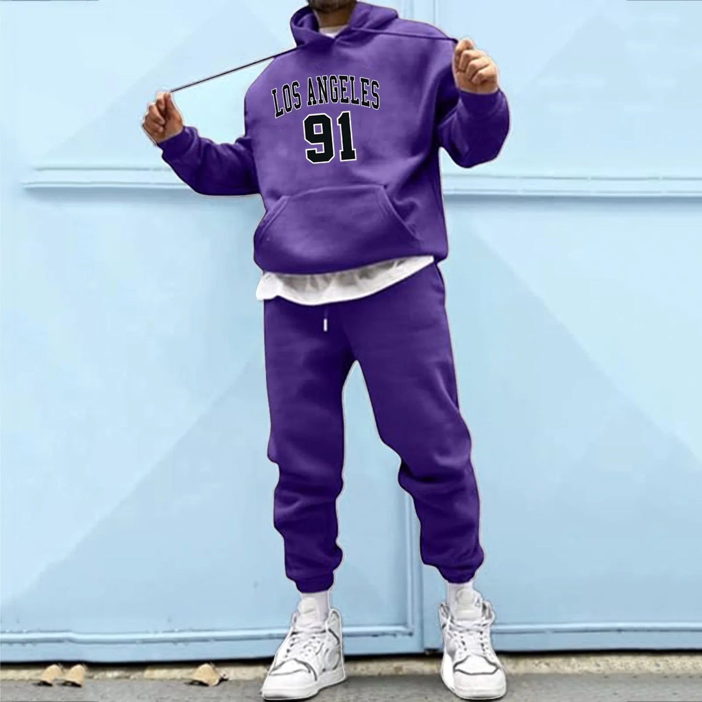 Letter Print Tracksuit with Drawstring image 7