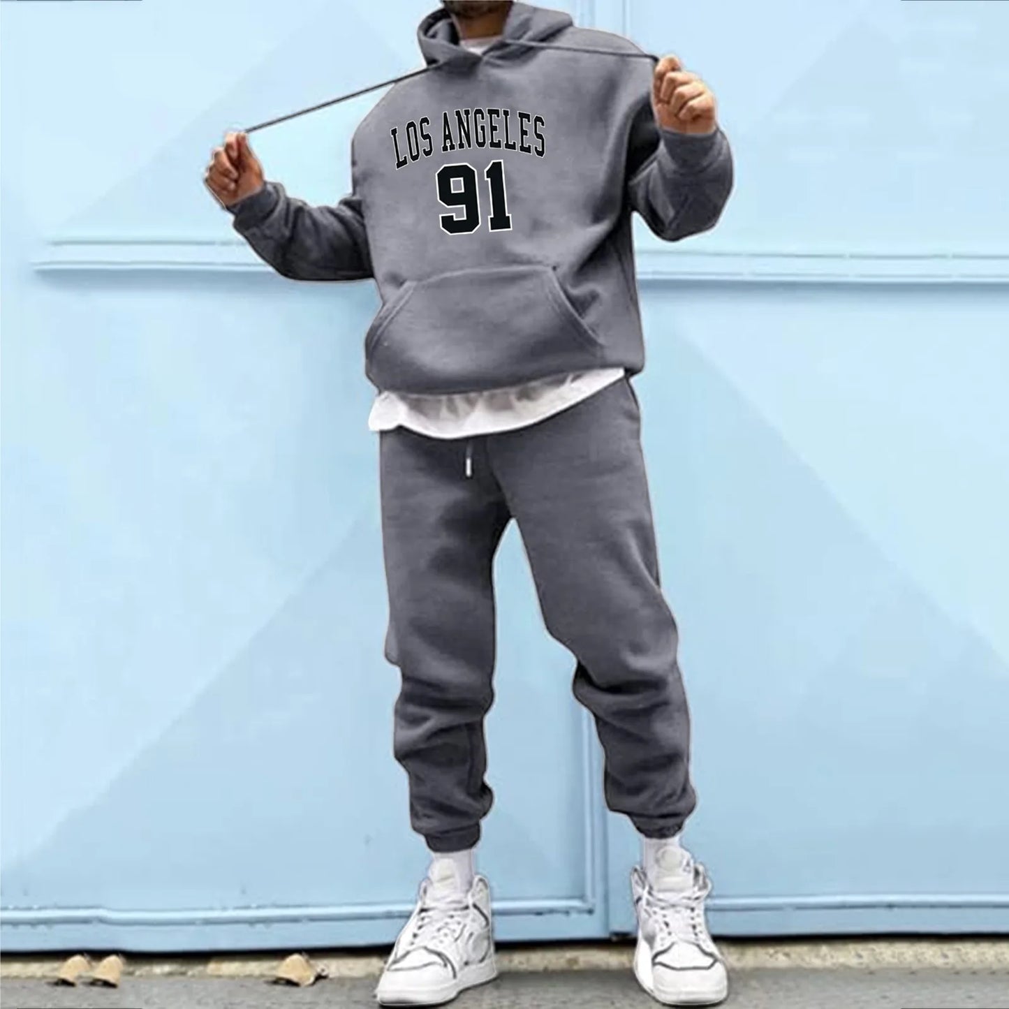 Letter Print Tracksuit with Drawstring image 11