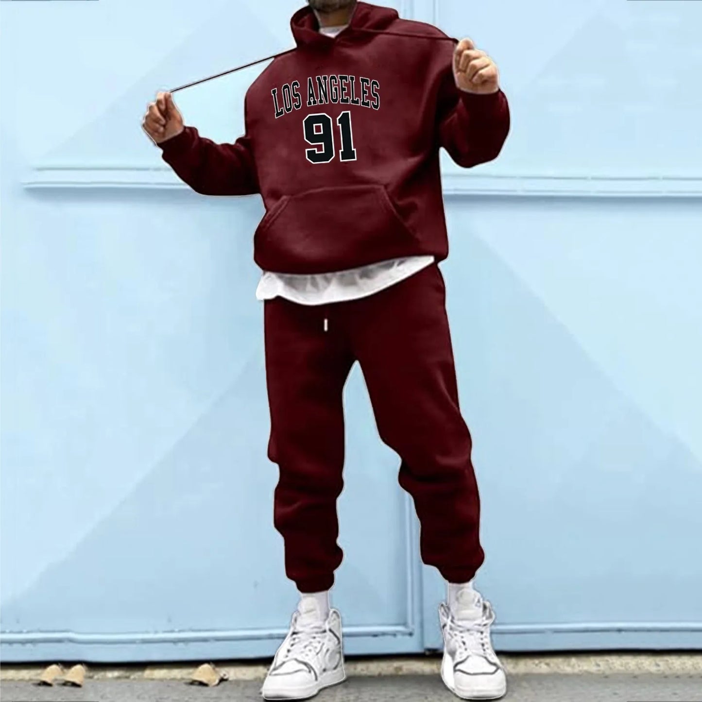 Letter Print Tracksuit with Drawstring image 6