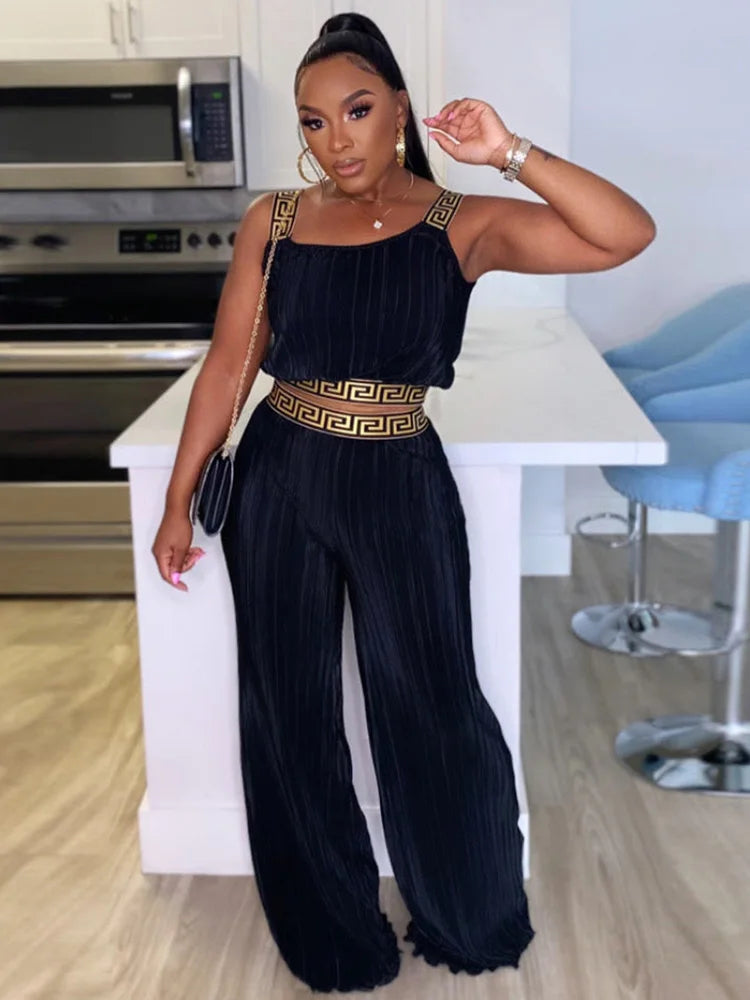 Elegant Sleeveless Printed Rcuhed Crop Top and Palazzo Pants Set image 1