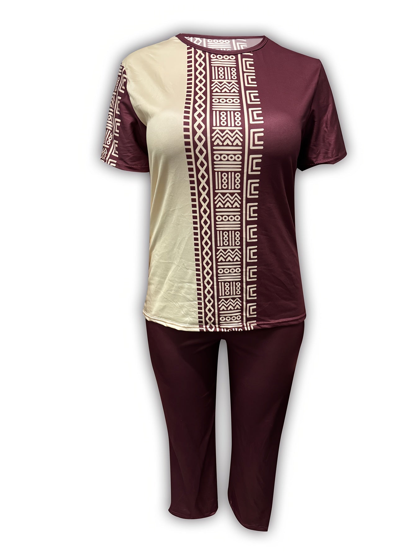 Plus Size Ethnic Print Casual TwoPiece Outfit