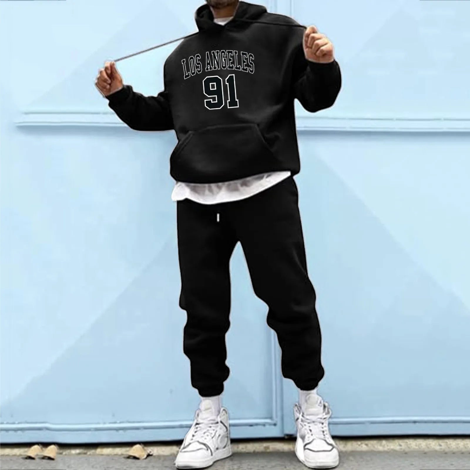 Letter Print Tracksuit with Drawstring image 3