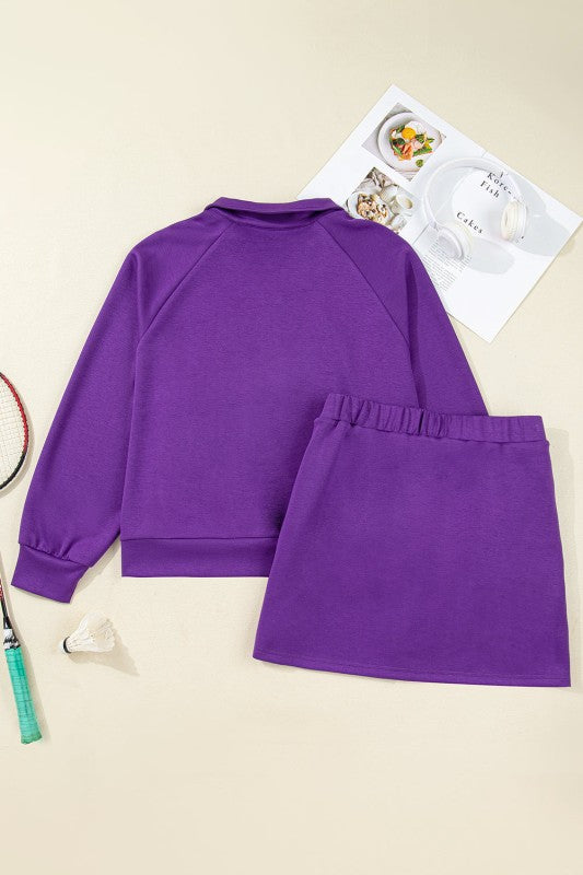 Plus Size Solid Pullover and Mini Skirt Set