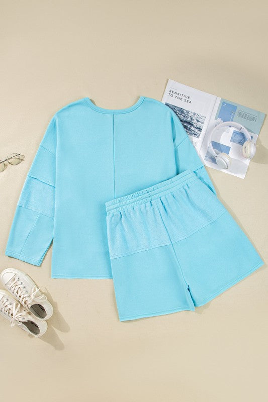 Plus Size Solid Pullover Top and Shorts Set