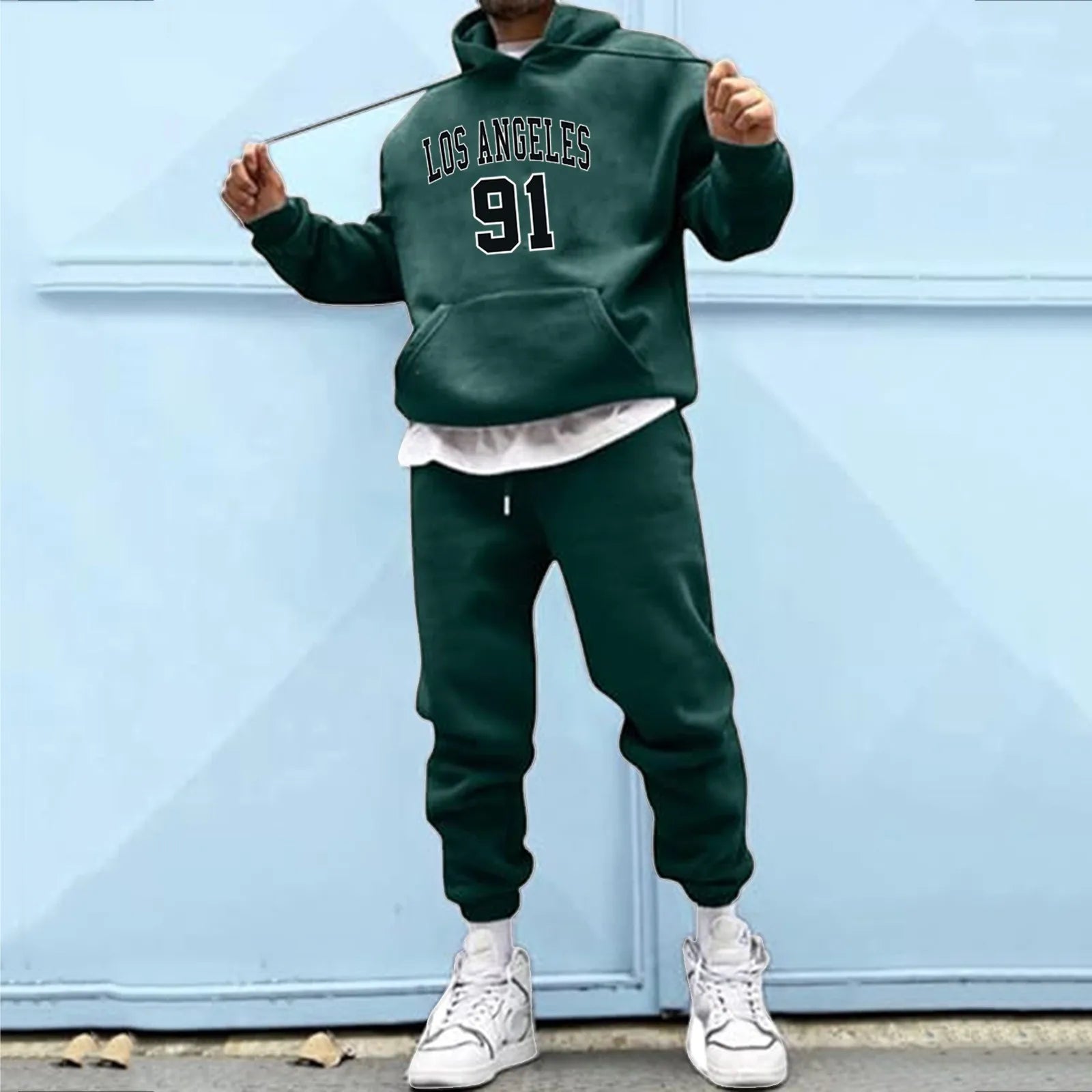 Letter Print Tracksuit with Drawstring image 8