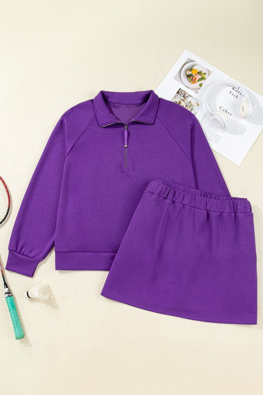 Plus Size Solid Pullover and Mini Skirt Set
