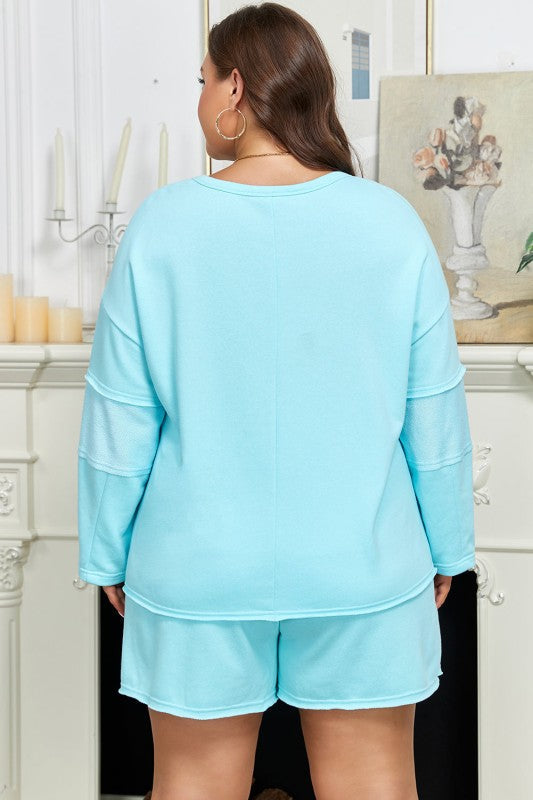 Plus Size Solid Pullover Top and Shorts Set