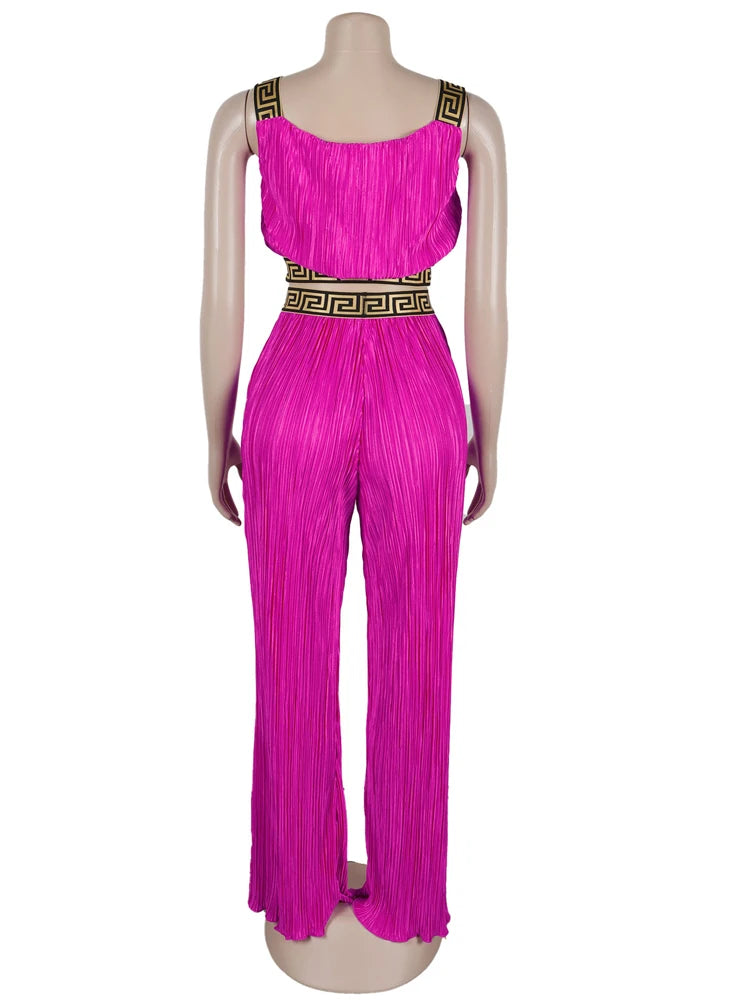 Elegant Sleeveless Printed Rcuhed Crop Top and Palazzo Pants Set image 4