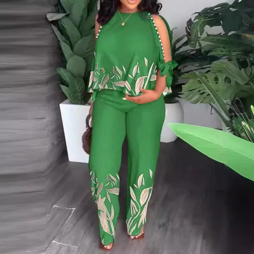 New Women Two Piece Set Plus Size Fashion Short Sleeve