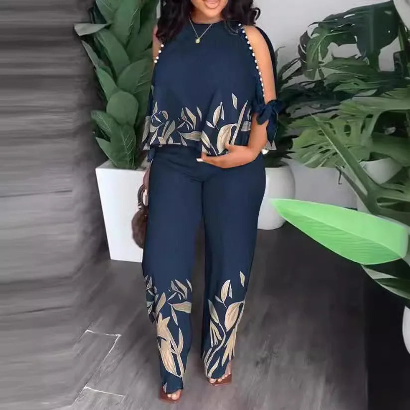 New Women Two Piece Set Plus Size Fashion Short Sleeve