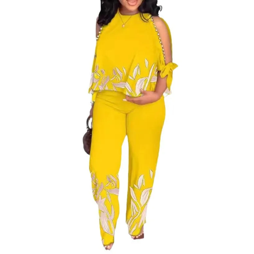 New Women Two Piece Set Plus Size Fashion Short Sleeve