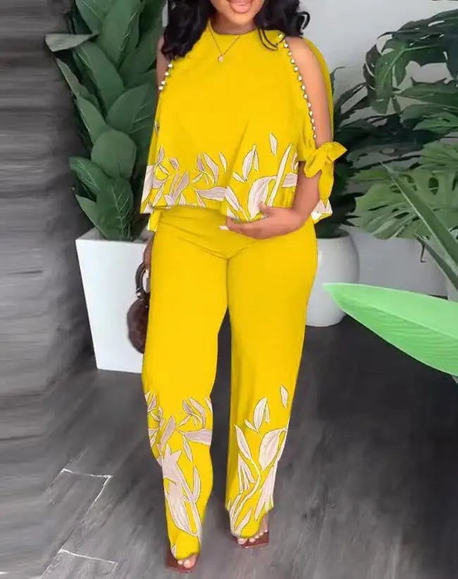 New Women Two Piece Set Plus Size Fashion Short Sleeve