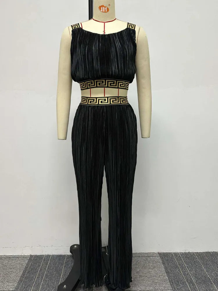 Elegant Sleeveless Printed Rcuhed Crop Top and Palazzo Pants Set image 5