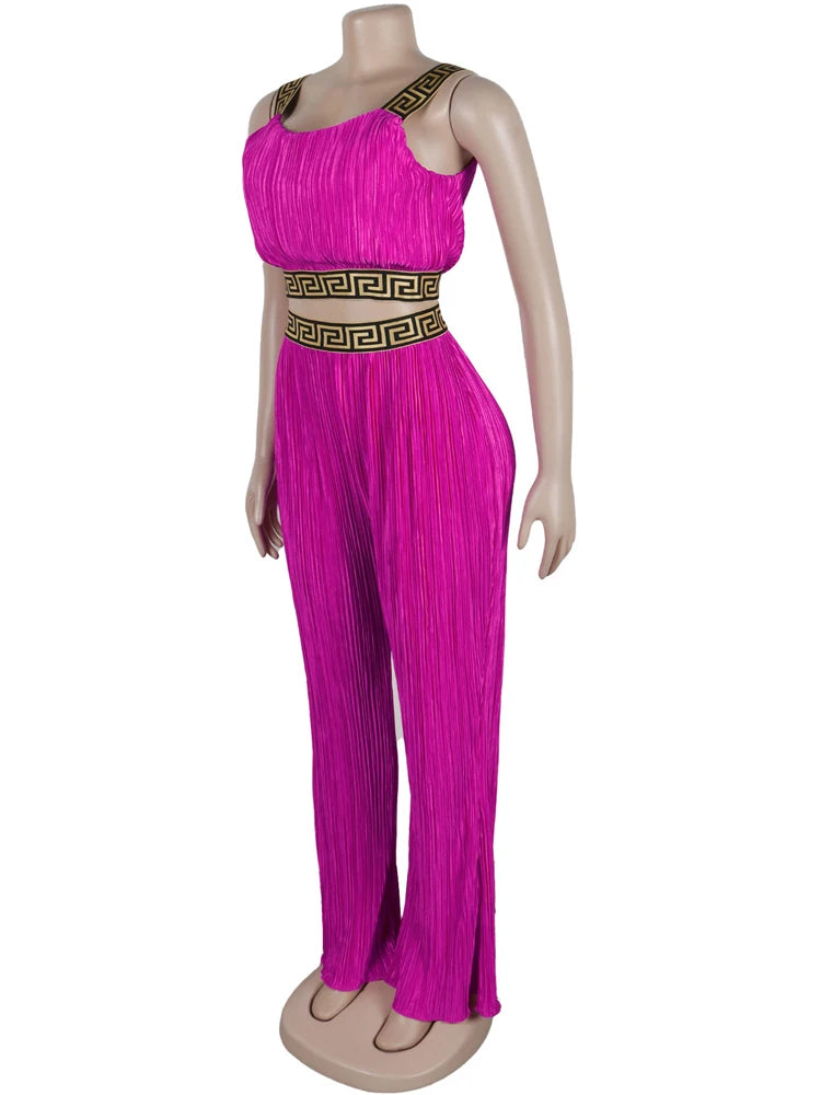 Elegant Sleeveless Printed Rcuhed Crop Top and Palazzo Pants Set image 3