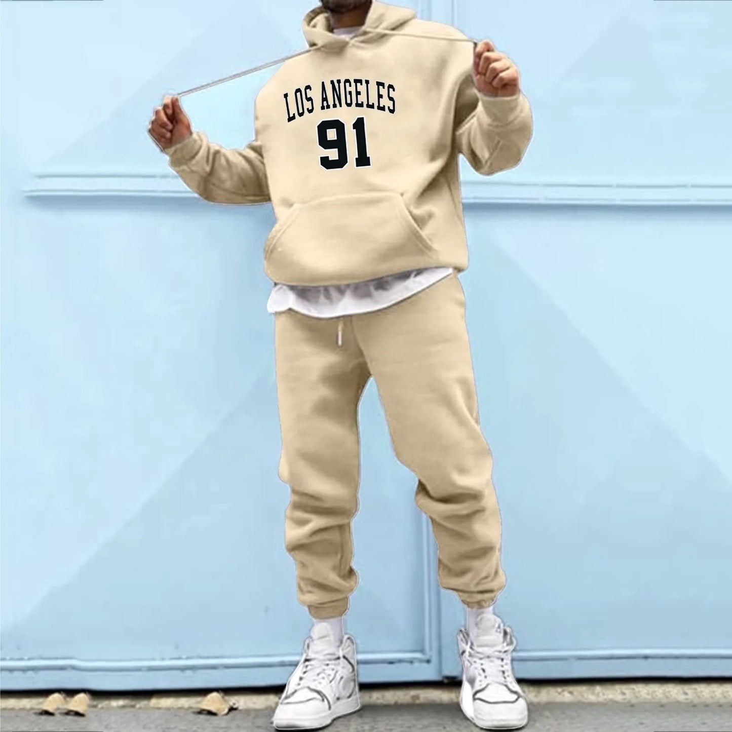Letter Print Tracksuit with Drawstring image 9