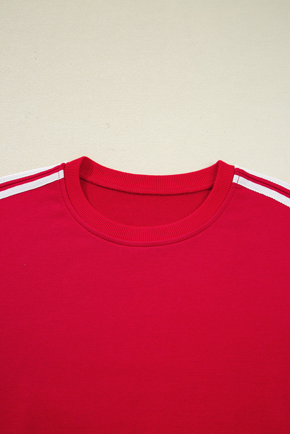 Oatmeal Varsity Striped Detail Cropped Pullover Wide Leg Pants 2pcs Outfit