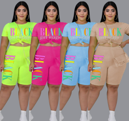 Letter Print Patchwork Shorts Set
