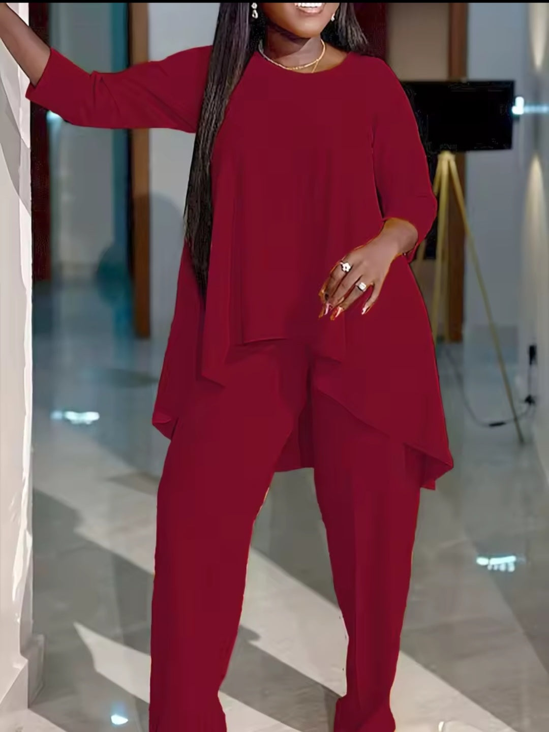 Lantern Asymmetrical Hem Top & Pants Set