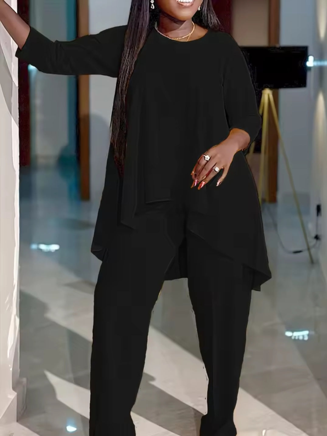 Lantern Asymmetrical Hem Top & Pants Set