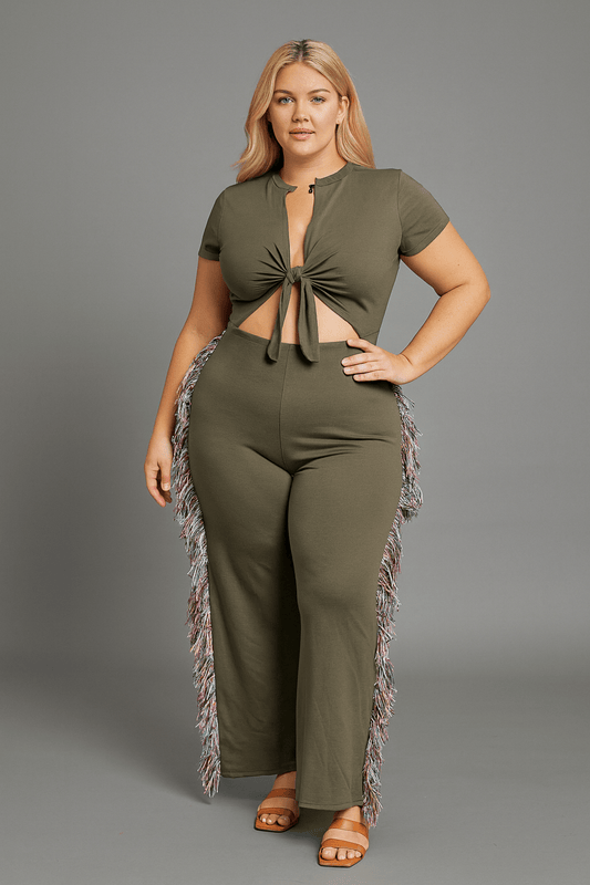 Rodeo Queen Plus Size Fringe Jumpsuit – Wide Leg with Tassel Detail